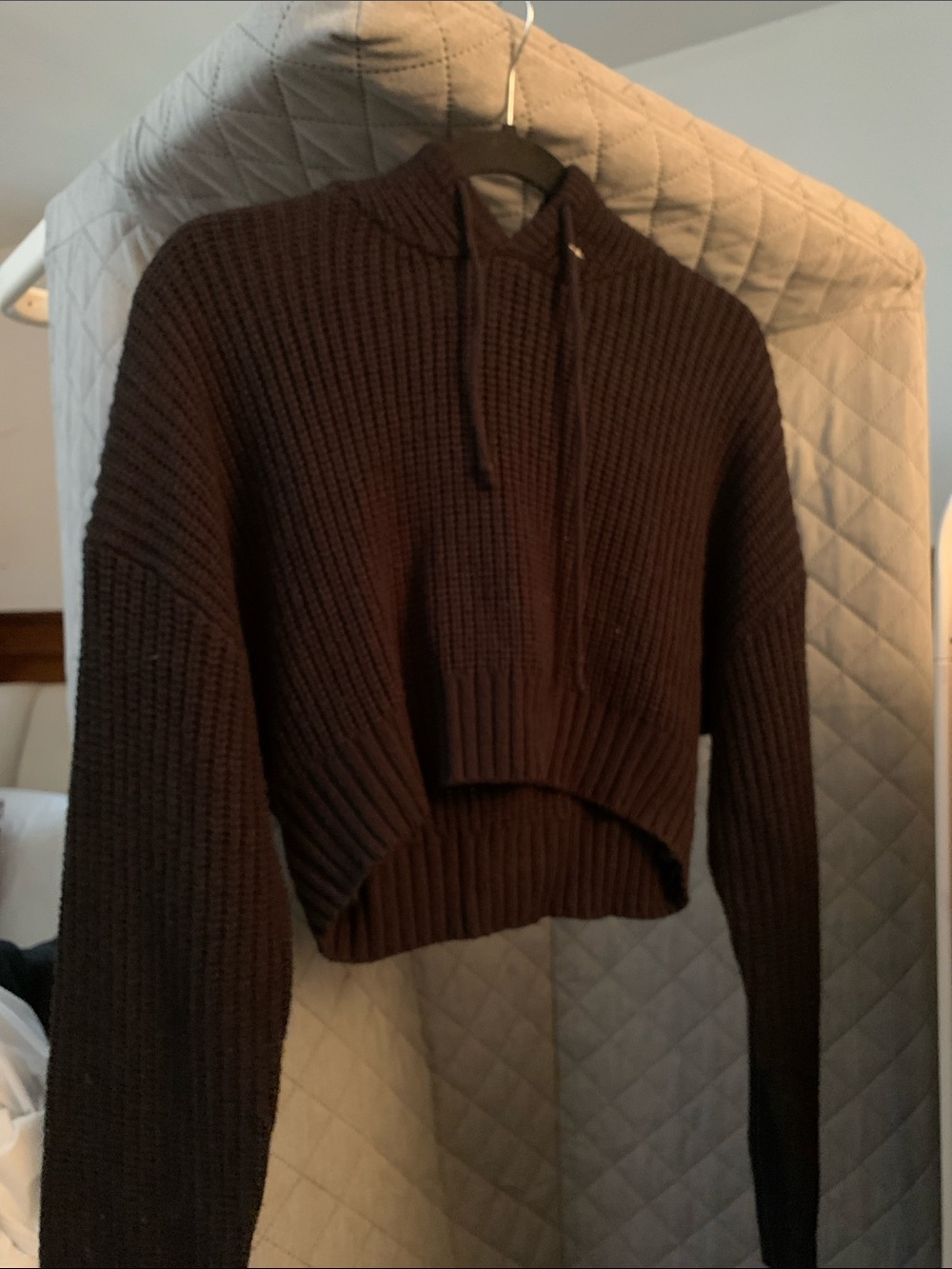 Streetwear Society Brown Cropped Ribbed Hoodie Sweater